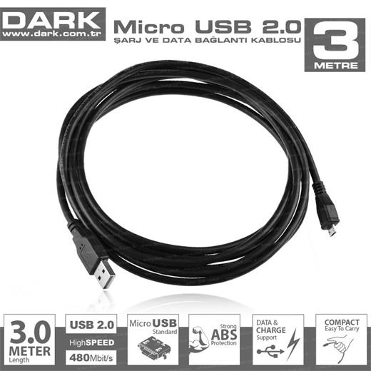 Dark 3 Metre Micro Usb 2.0 Kablo  Dk-Cb-Usb2Mıcrol
