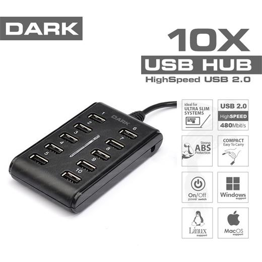 Dark Dk-Ac-Usb210 10 Port 5V Adaptörlü Usb 