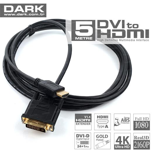 Dark 5M Dvı - Hdmı Çift Yönlü Görüntü Bağlantı Kab